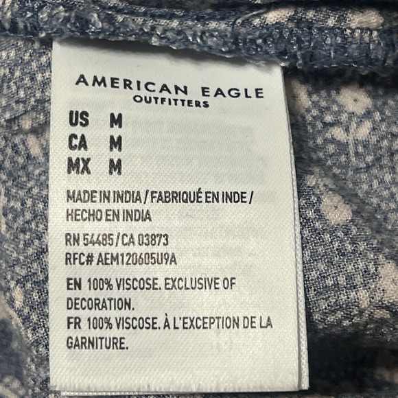 American Eagle Medium Blue Floral Women's Cottagecore Boho Babydoll Crop Peasant - Picture 6 of 8